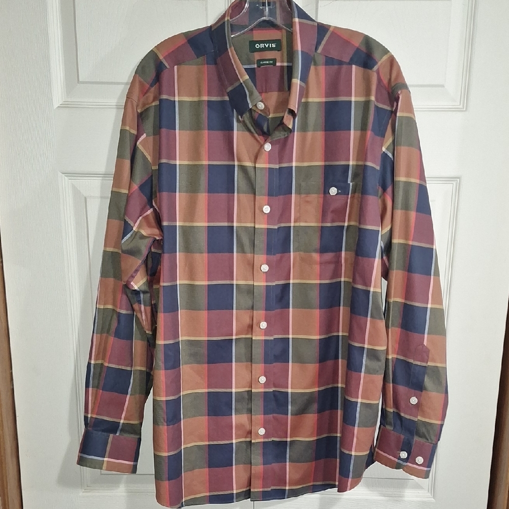 Orvis Men's Plaid Button-Down in Navy, Rust, Olive